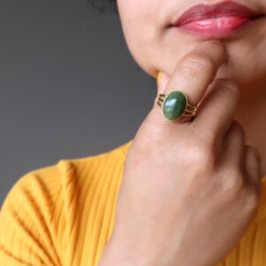 Jade Ring Lucky Prosperity Canadian Gem In Adjustable Gold