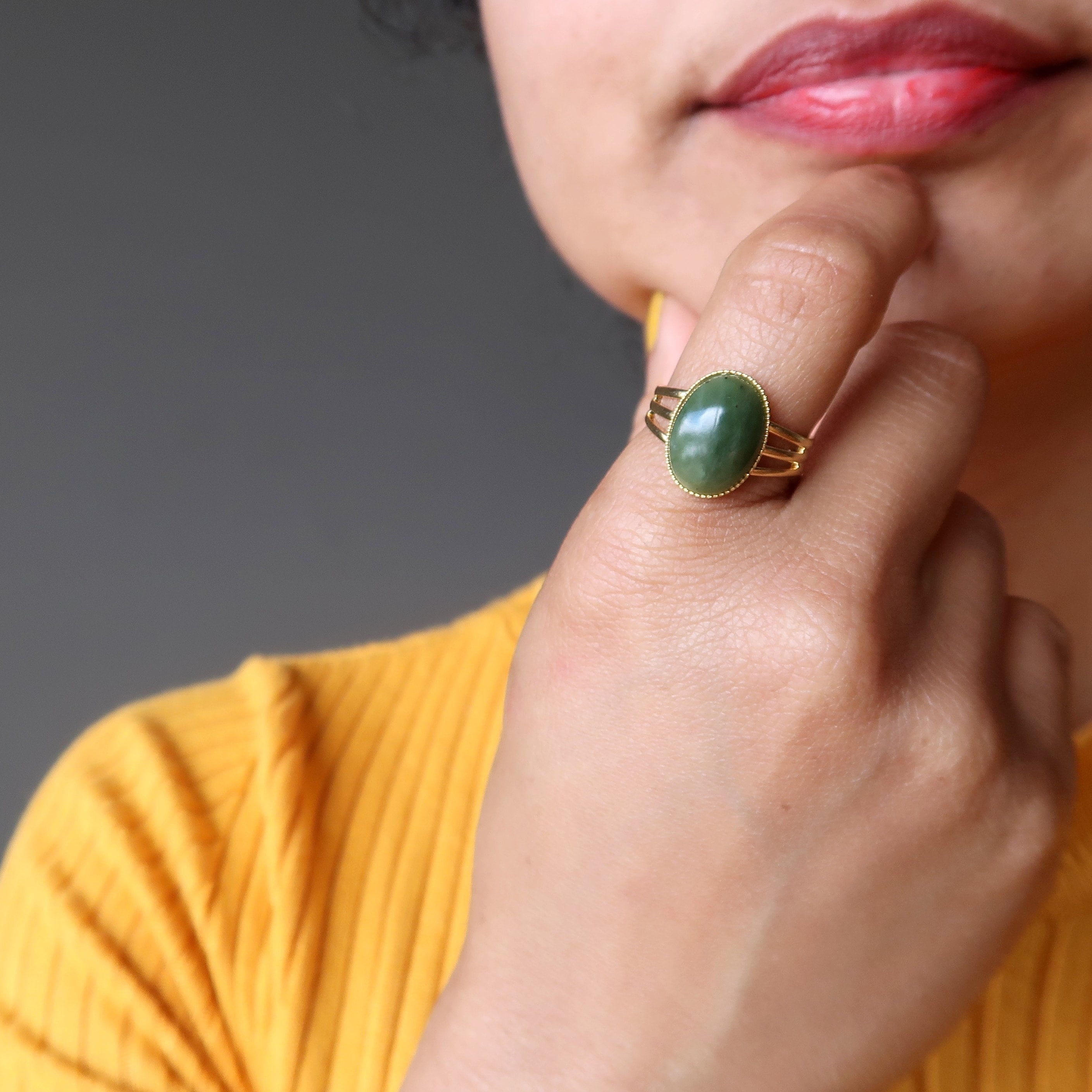 Jade Ring Lucky Prosperity Canadian Gem In Adjustable Gold