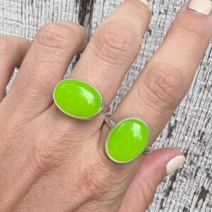 Made To Order Large Oval Neon Green Jadeite Sterling Silver Ring | Made To Order | Green Stone Ring | Jade Ring | Boho | 90s Jewelry