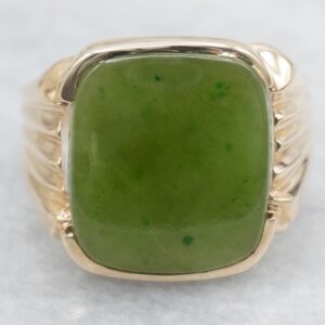 Men's 10K Gold Nephrite Jade Ring, Rectangle Cocktail Ring Men's 10K Gold Nephrite Jade Ring, Rectangle Cocktail Ring