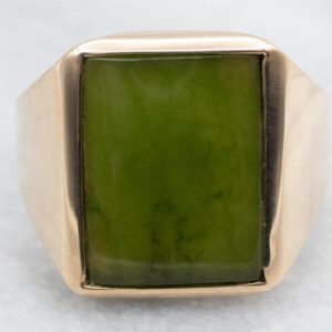 Mid-Century 14K Gold Nephrite Jade Men's Ring, Size 10