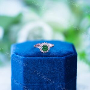 Natural Green Jade Ring: Rose Gold Sterling Silver, Cz Halo
