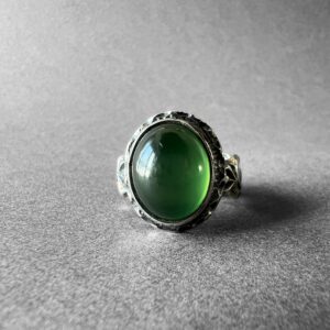Natural Green Jade Silver Ring, Art Nouveau Design Nephrite Stone Ring, Murat's Special Collection