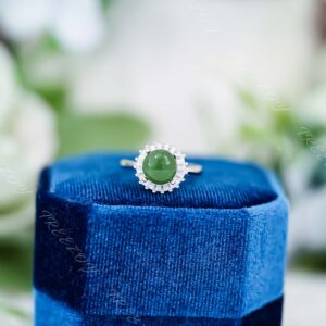 Natural Green Jade Ring: Sterling Silver Cz Halo, Dainty Jewelry