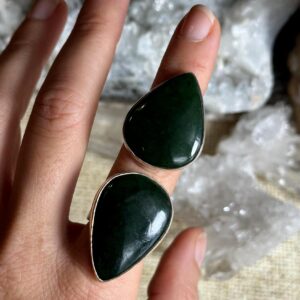 Nephrite Jade 925 Sterling Silver Adjustable Ring