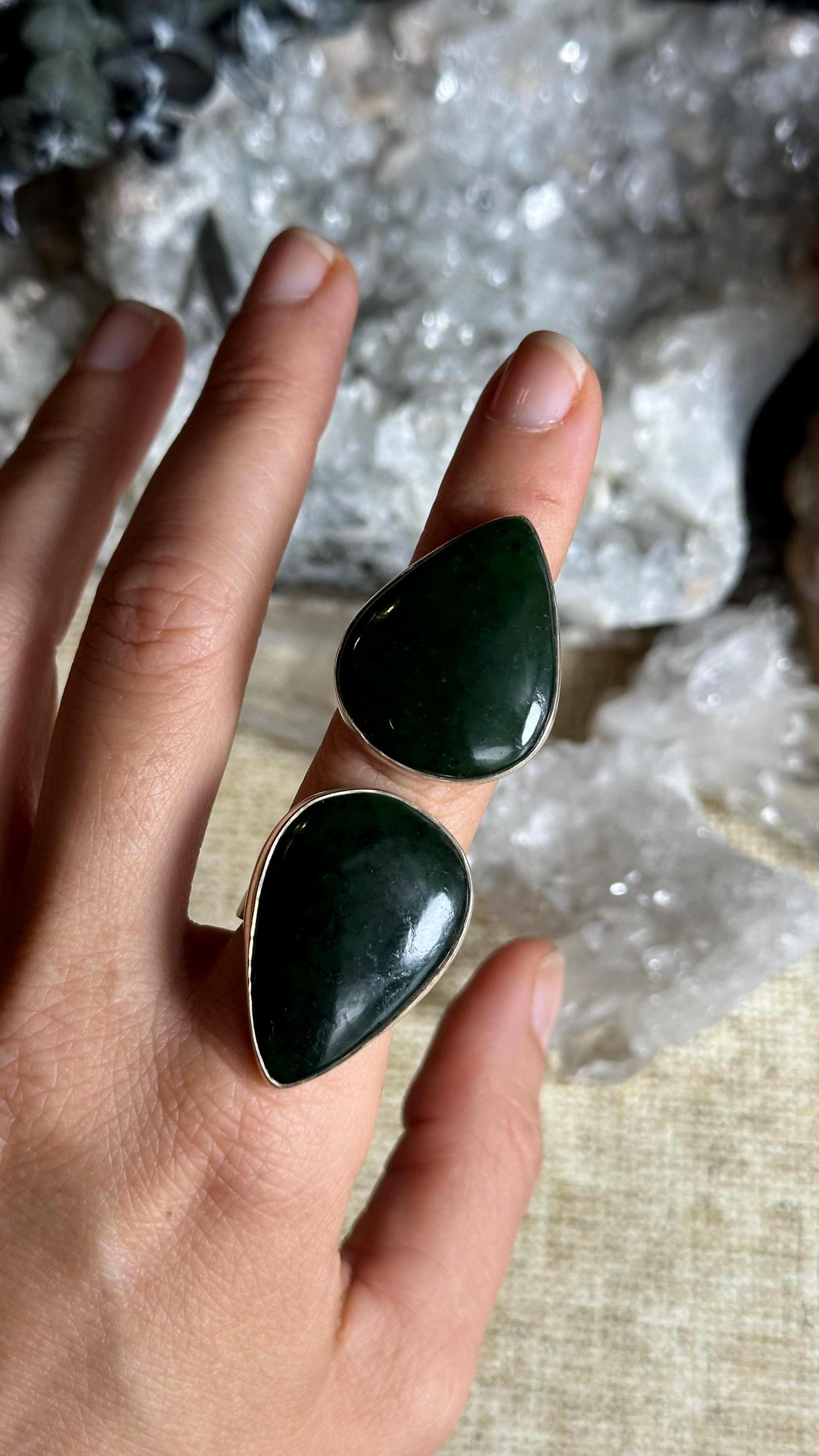 Nephrite Jade 925 Sterling Silver Adjustable Ring