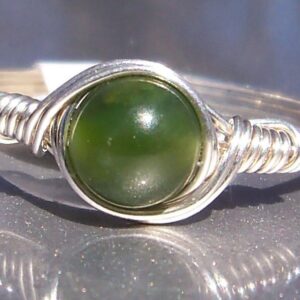 Nephrite Jade Ring Custom Sized .999 Fine Silver Wire Wrapped Ring