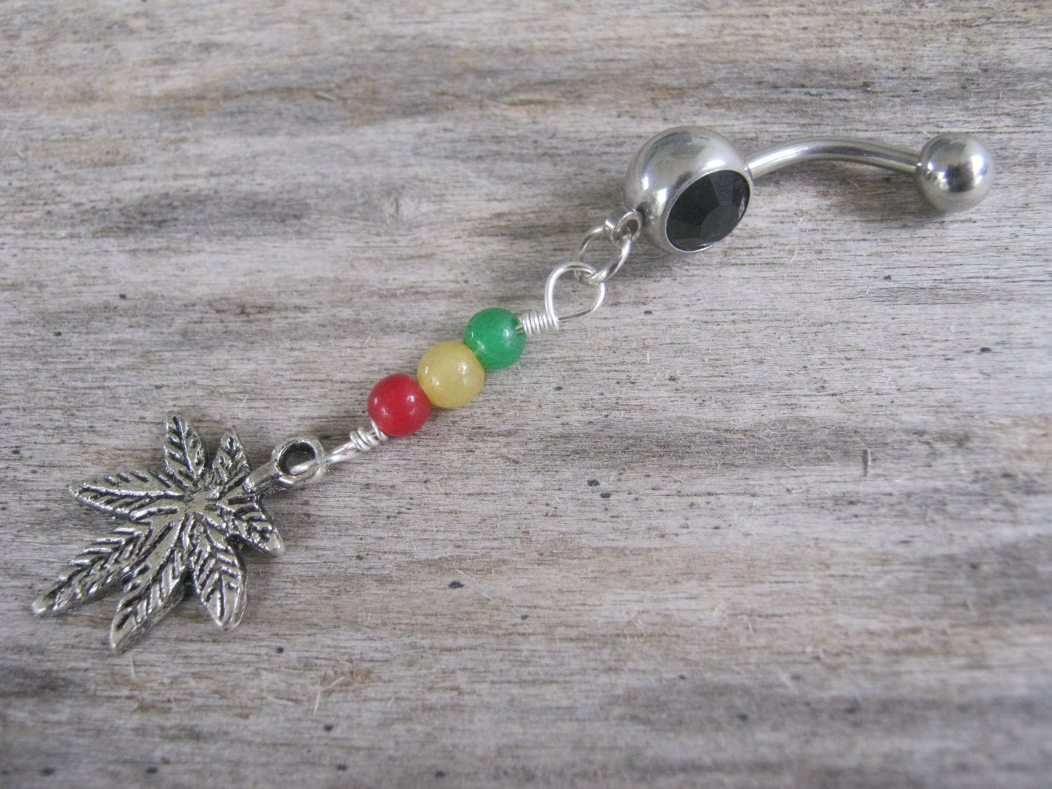 Jade Pot Leaf Belly Ring, Rasta Belly Button Ring, Marijuana Belly Piercing, Reggae, Rastafarian Inspired, Gemstone, Ganja Body Jewelry, 420