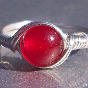 Red Jade .999 Fine Silver Custom Sized Wire Wrapped Ring