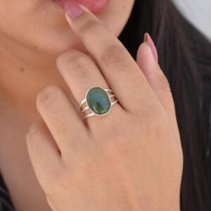 Silver Nephrite Jade Ring, 925 Sterling Silver, Green Gemstone Ring, Triple Band Ring, Can Be Personalized, Christmas Gift, Silver Ring Silver Nephrite Jade Ring, 925 Sterling Silver, Green Gemstone Ring, Triple Band Ring, Can Be Personalized, Christmas Gift, Silver Ring