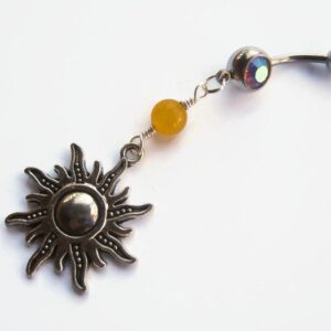 Sun Belly Ring, Yellow Jade Belly Button Ring, Antiqued Silver, Sunshine Piercing, Gemstone Belly Piercing, Sunburst, Nature Body Jewelry Sun Belly Ring, Yellow Jade Belly Button Ring, Antiqued Silver, Sunshine Piercing, Gemstone Belly Piercing, Sunburst, Nature Body Jewelry