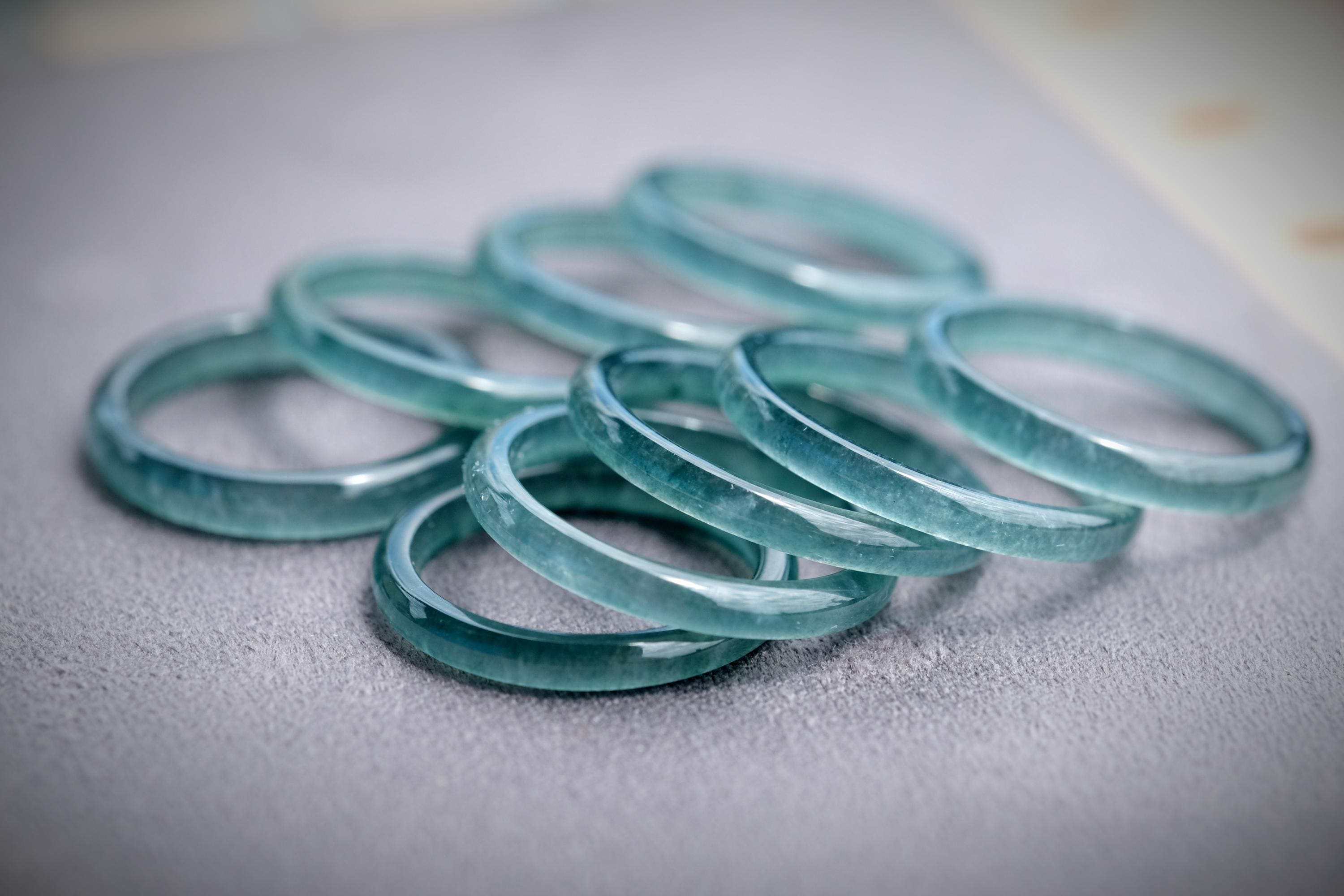 Thin Icy Translucent High-quality Guatemalan Jadeite Ring Blue Water Jade Band Natural Type A