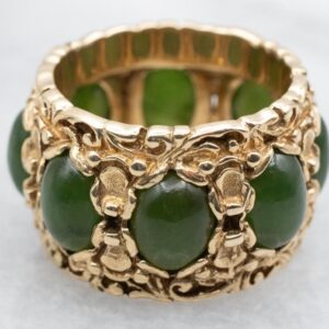 Vintage 14K Gold Jade Cocktail Ring, Asian Inspired