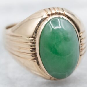 Vintage 14K Gold Jade Cabochon Ring, Retro Era