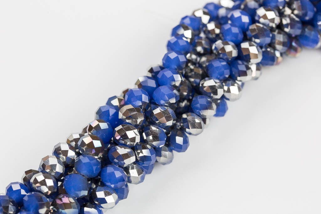 10mm Crystal Rondelle -1 Or 5 Or 10 Strands- Blue Jade Silver
