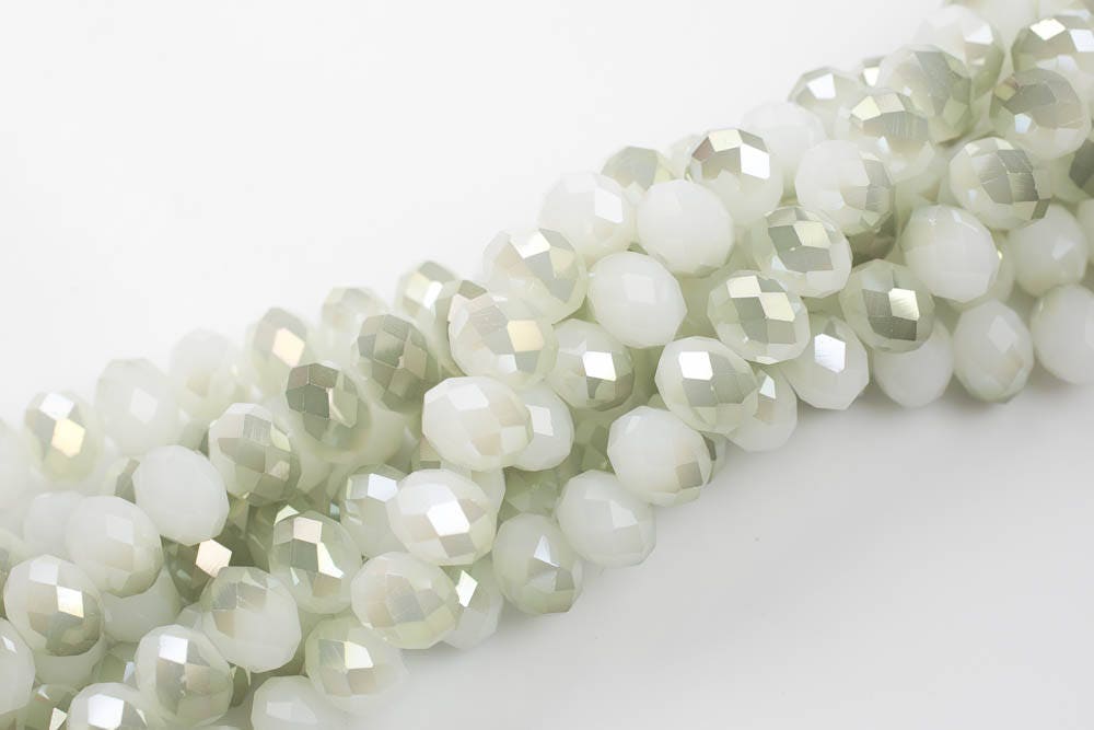 12mm Crystal Rondelle -2 Or 5 Or 10 Strands- White Jade Light Green