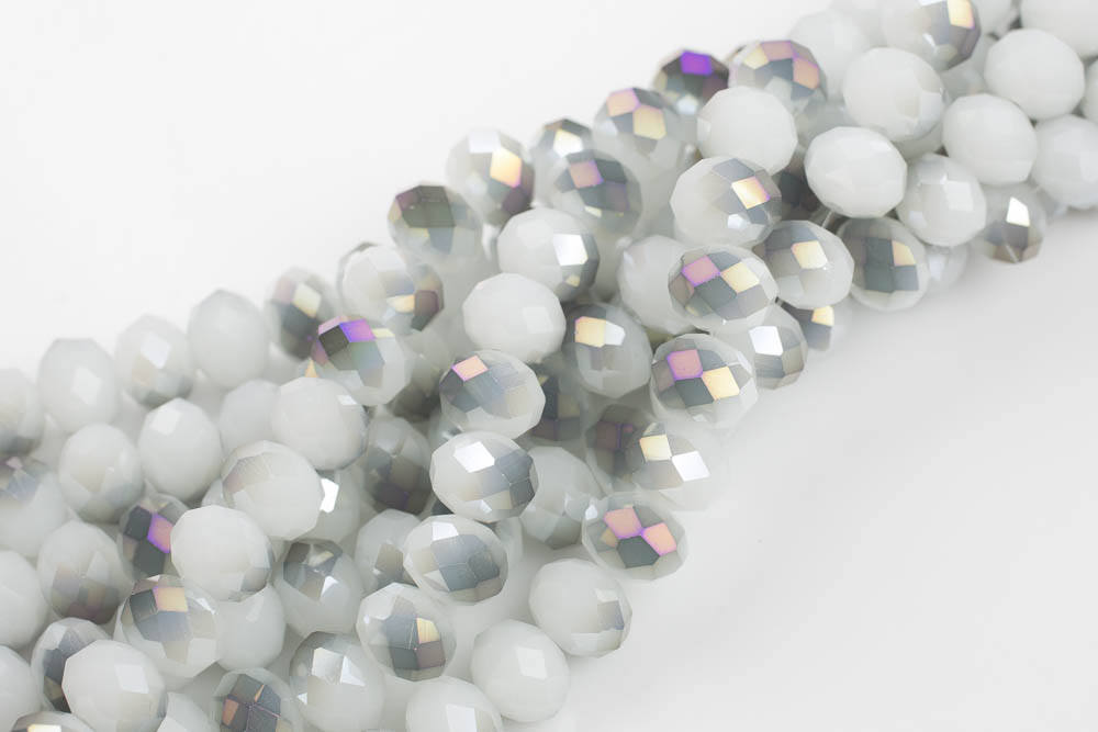 12mm Crystal Rondelle -2 Or 5 Or 10 Strands- White Jade Purple