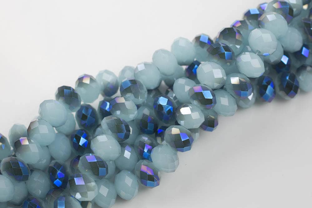 12mm Crystal Rondelle -2 Or 5 Or 10 Strands-  Light Blue Jade