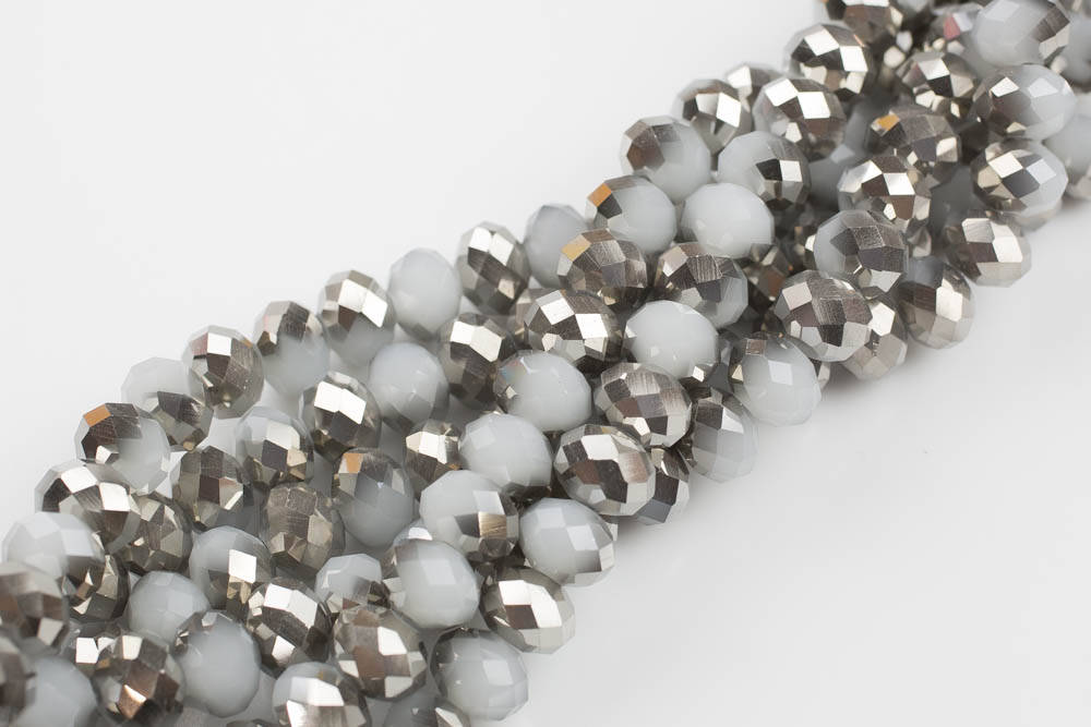 12mm Crystal Rondelle -2 Or 5 Or 10 Strands- White Jade Silver 12mm Crystal Rondelle -2 Or 5 Or 10 Strands- White Jade Silver