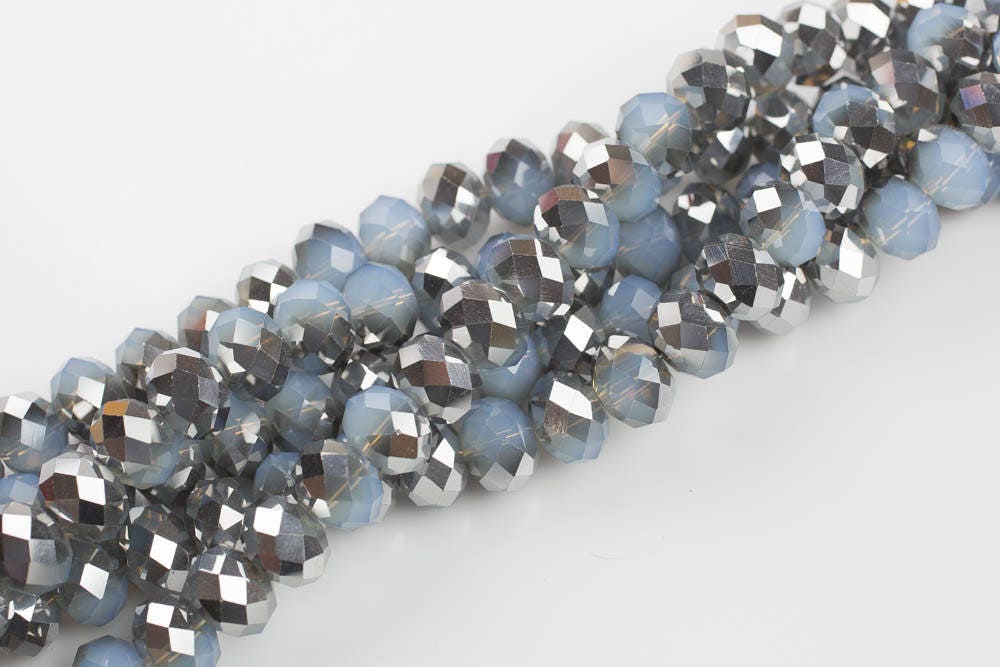 12mm Crystal Rondelle -2 Or 5 Or 10 Strands- Light Jade Silver