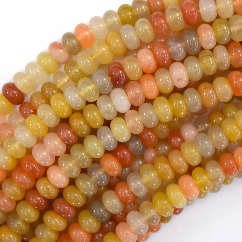 5x8mm Natural Golden Flower Jade Rondelle Button Beads 15" Strand 8mm