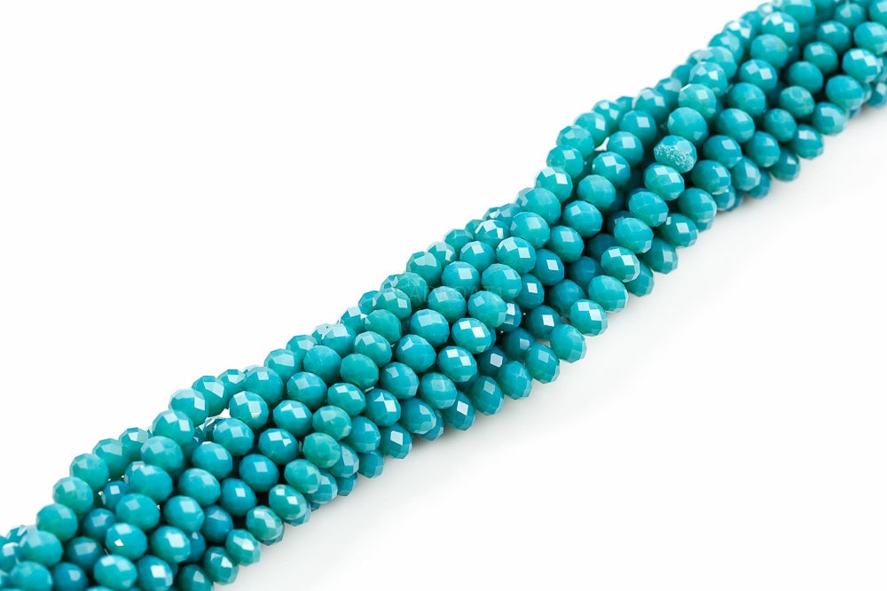 6mm Crystal Rondelle -2 Or 5 Or 10 Strands- Teal Blue Jade