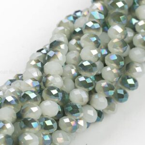 8mm Crystal Rondelle -1 or 5 or 10 STRANDS- White Jade half Green Metallic 8mm Crystal Rondelle -1 or 5 or 10 STRANDS- White Jade half Green Metallic