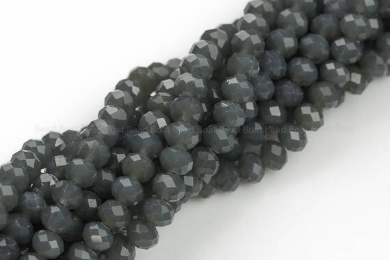 8mm Crystal Rondelle -2 Or 5 Or 10 Strands- Gray Jade