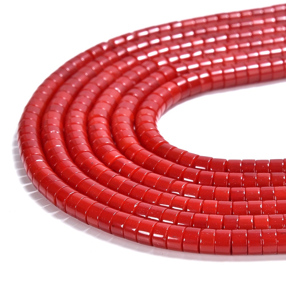 Coral Red Jade Gemstone Heshi Rondelle Slice 4x2mm Loose Beads 14.5 Inch Full Strand (80019478-p106)