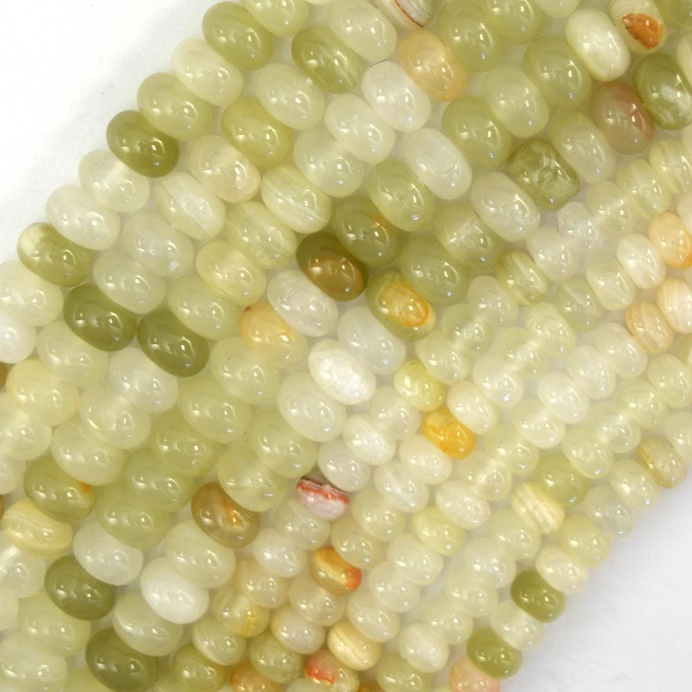 Natural Afghanistan Jade Rondelle Button Gemstone 15" Strand 4x6mm 5x8mm