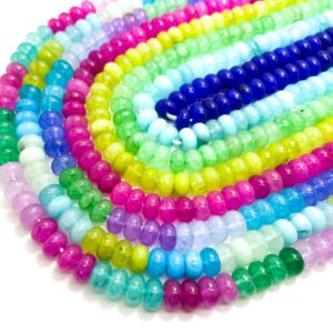 Rainbow Jade, Green Blue Pink Purple Jade Polished 4mm X 6mm 5mm X 8mm Rondelle Gemstone Beads - Rd22