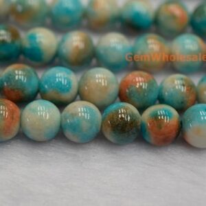 15.5" 8mm Dyed Blue Orange White Jade Round Beads, Blue Orange White Gemstone, Semi-precious Stone, Cgyg06