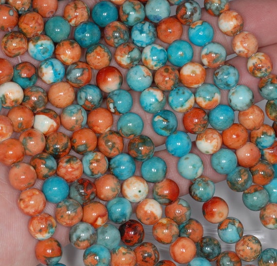 6mm Ocean Jade  Gemstone Orange Blue Round Loose Beads 15.5 Inch Full Strand Lot 1,2,6,12 And 50 (80000657-789)