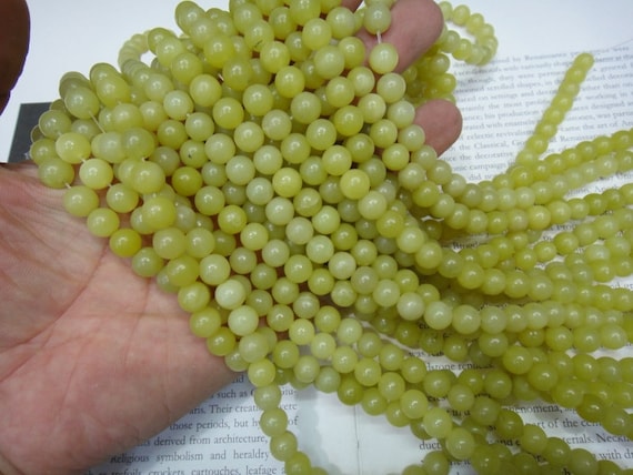 8mm Natural Yellow Lemon Jade Round Beads, 15.5 Inch