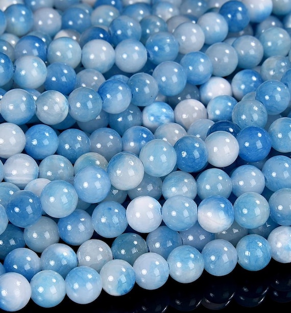 Blue White  Jade Gemstone Round 4mm 6mm 8mm 10mm Loose Beads Bulk Lot 1,2,6,12 And 50 (d567)