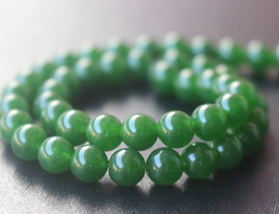 Deep Green Jade Smooth Round Beads, 4mm / 6mm / 8mm / 10mm / 12mm / 14mm Candy Jade Beadssupply, 15 Inches One Starand
