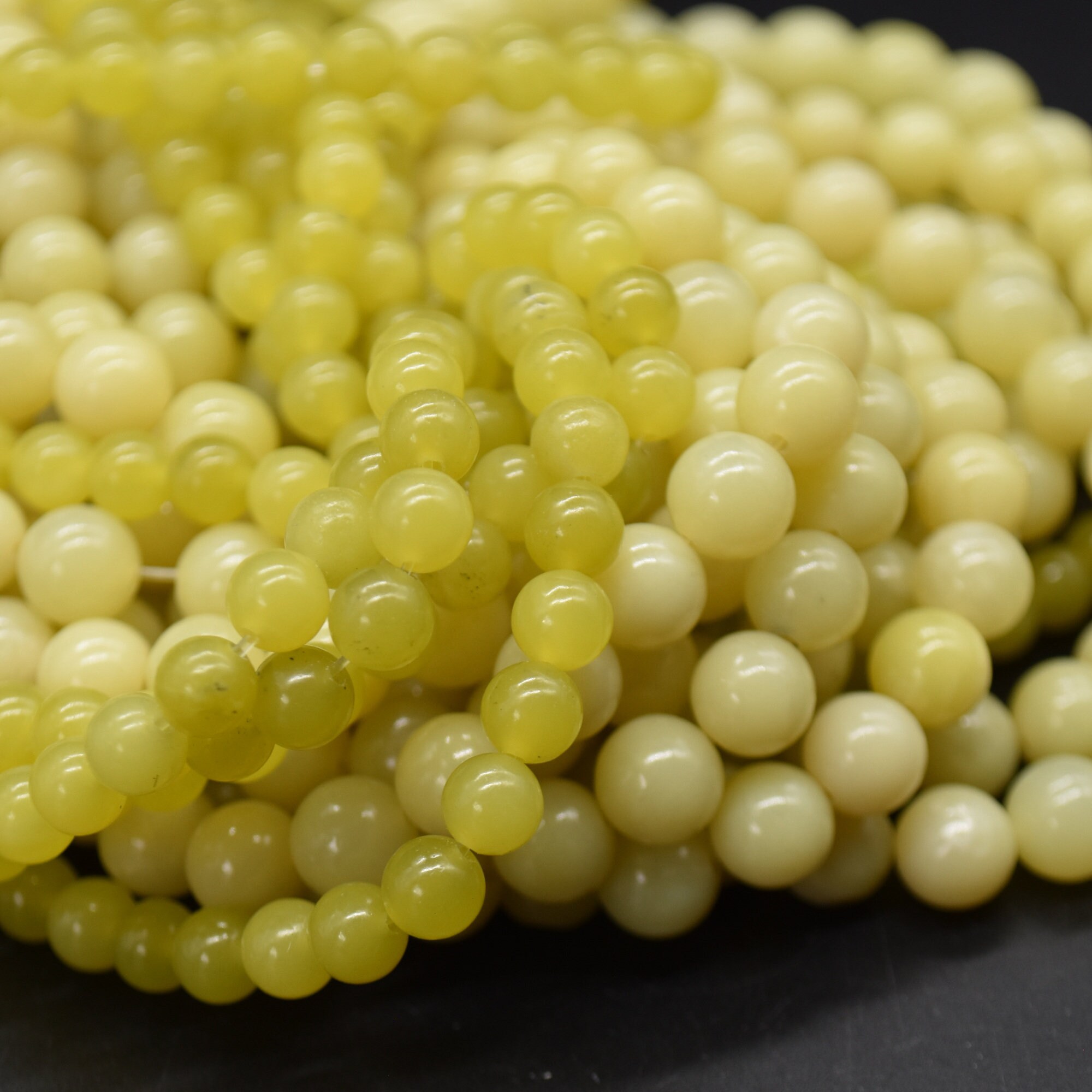 Lemon Jade (yellow) Round Beads - 4mm, 6mm, 8mm, 10mm Sizes - 14" Strand - Jewellery Making Supplies | Crystal Beads