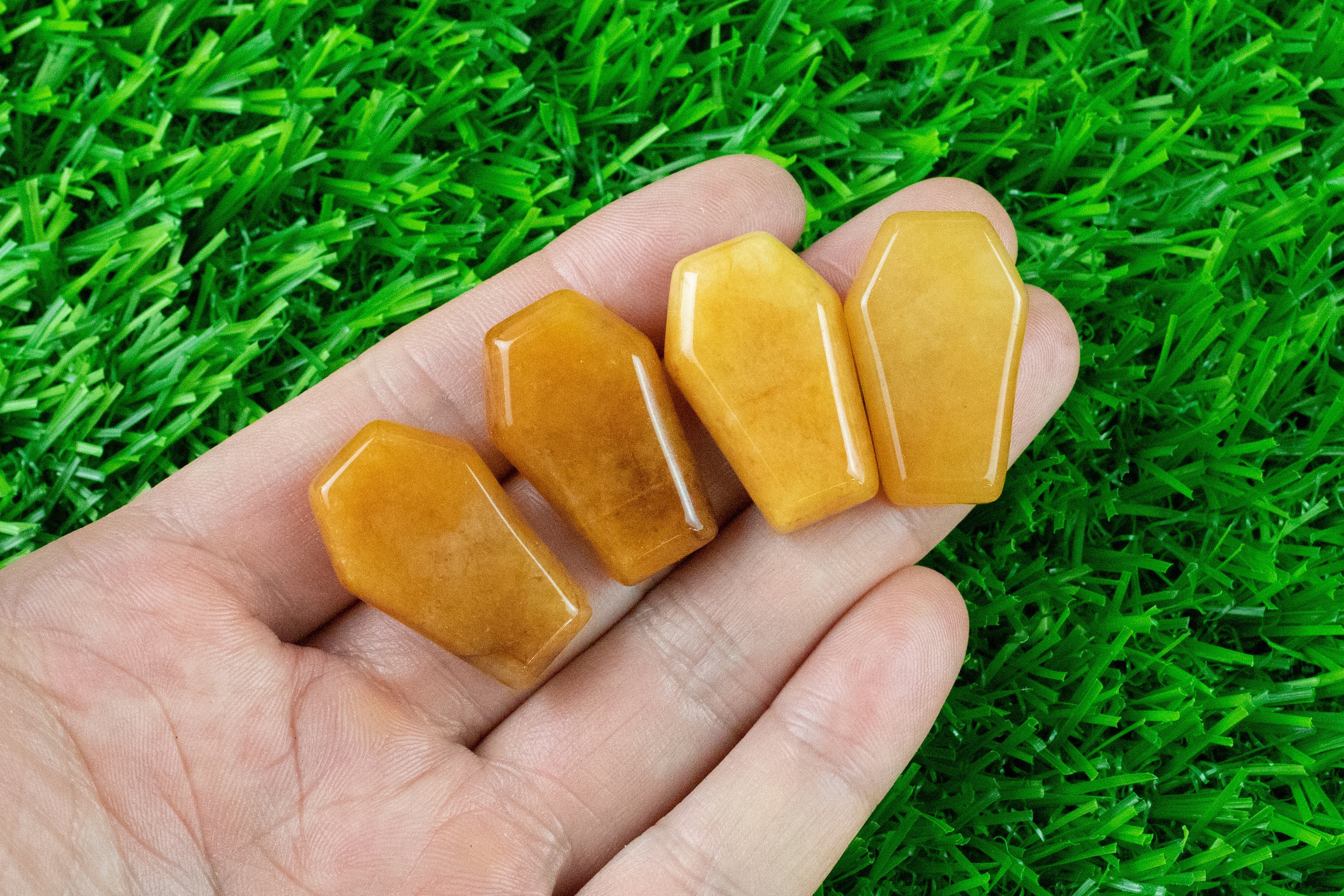 1 Pc Natural Yellow Jade Carved Coffin- 19x30mm 1 Pc Natural Yellow Jade Carved Coffin- 19x30mm