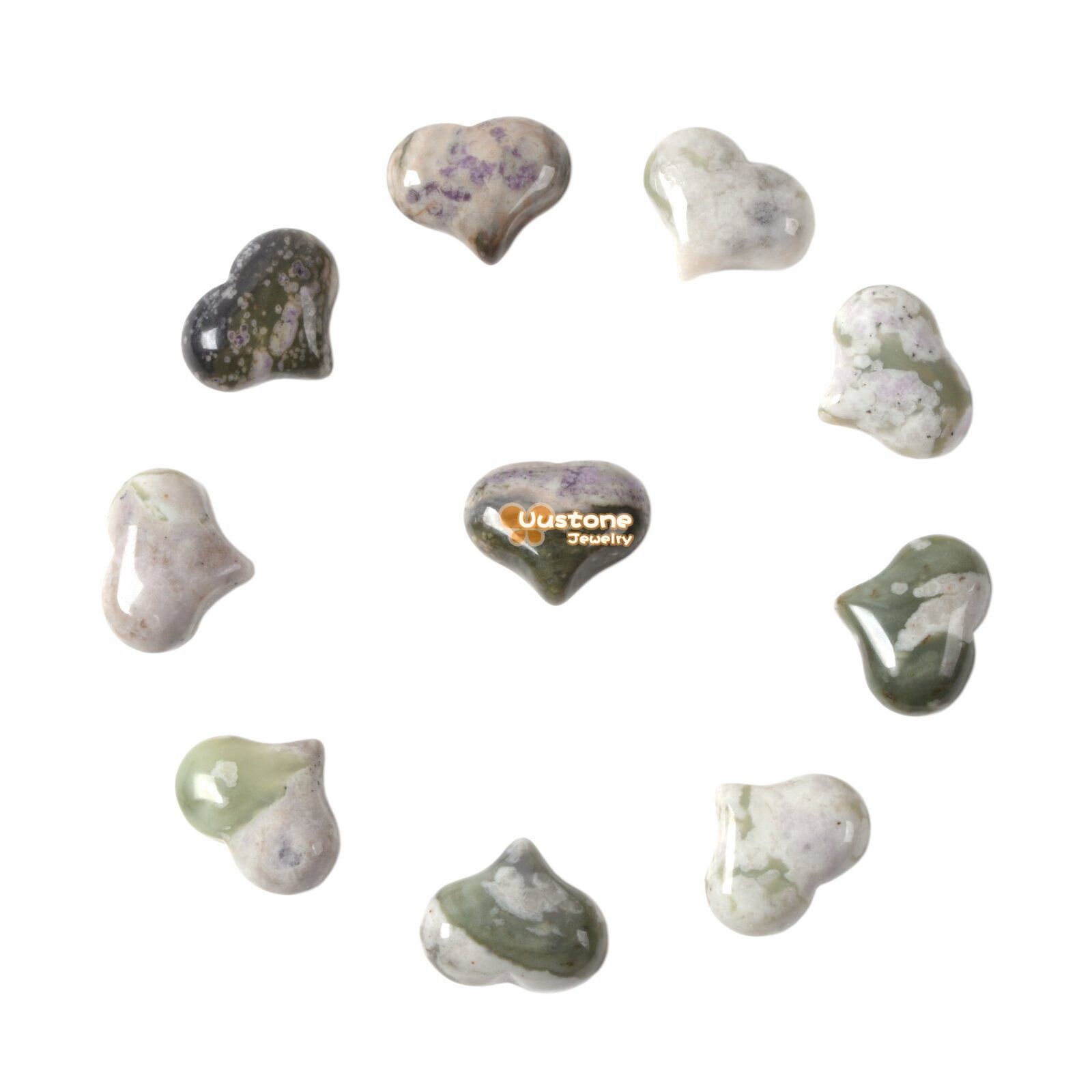 25mm Peace Jade Puff Love Hearts 1 Inch Crystal Healing Reiki Pocket Stone