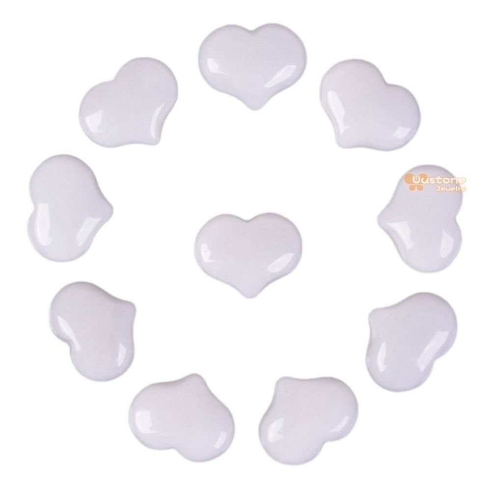 25mm White Jade Love Hearts 1 Inch Crystal Healing Reiki Pocket Stone
