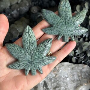 3” Jade Cannabis Marijuana Leaf Carving
