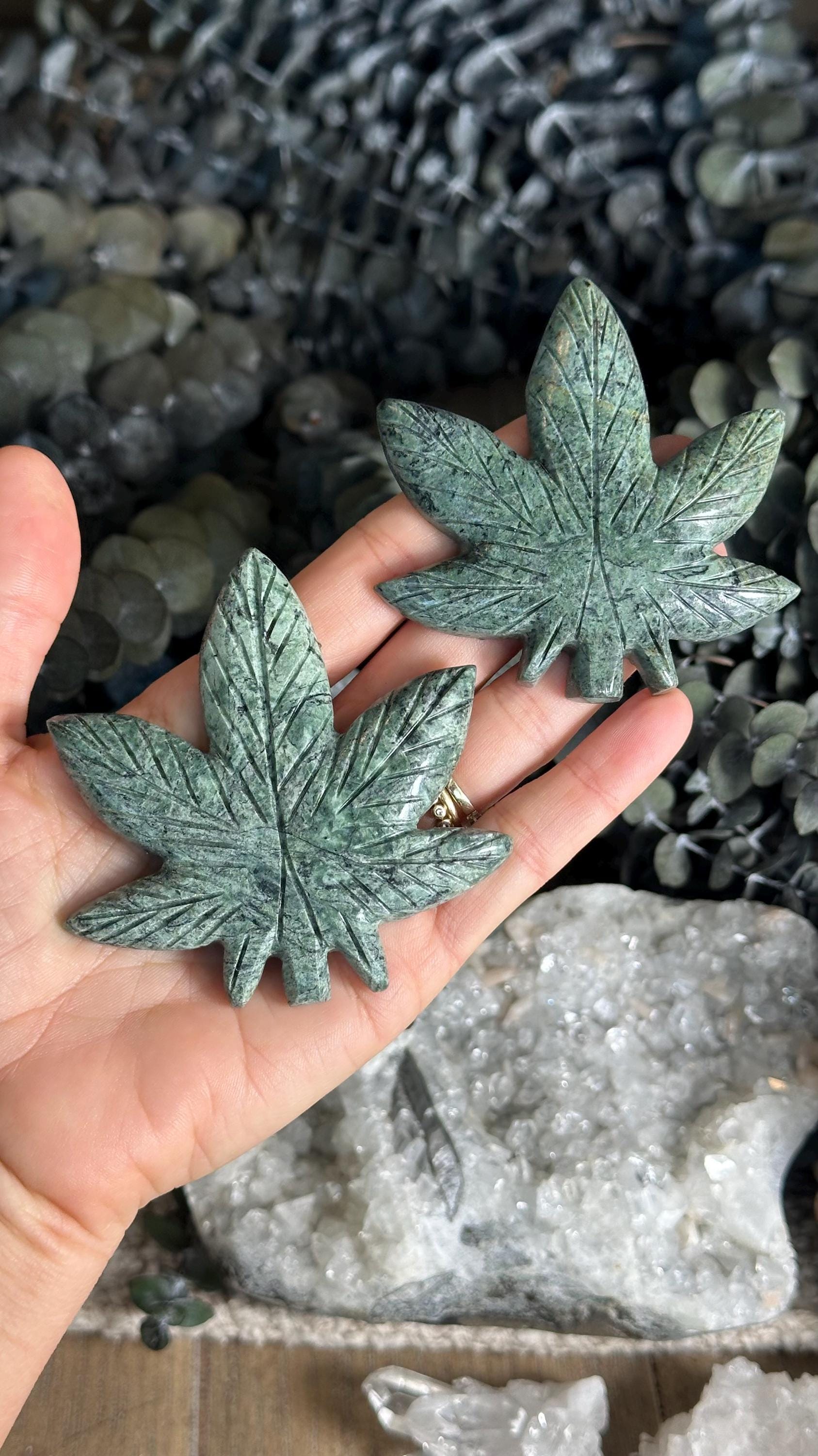 3” Jade Cannabis Marijuana Leaf Carving