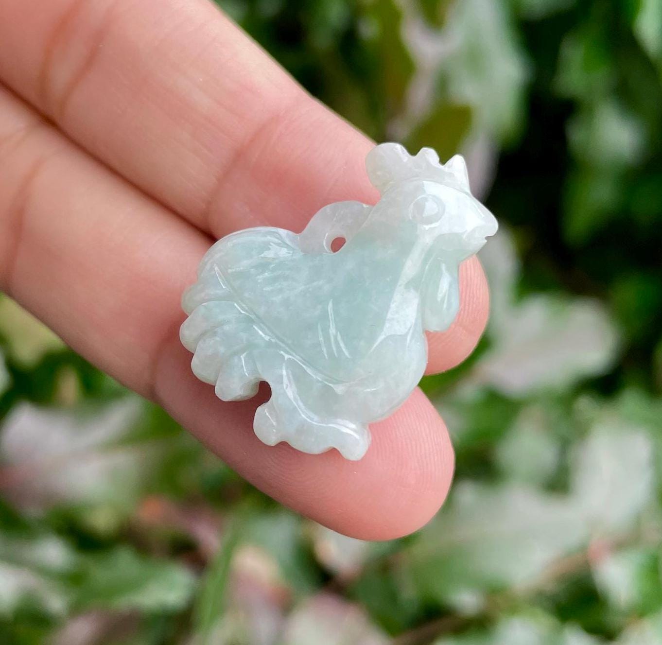 Blue Green Jade Rooster: Carved Crystal Animal Stone (25-30 Mm)