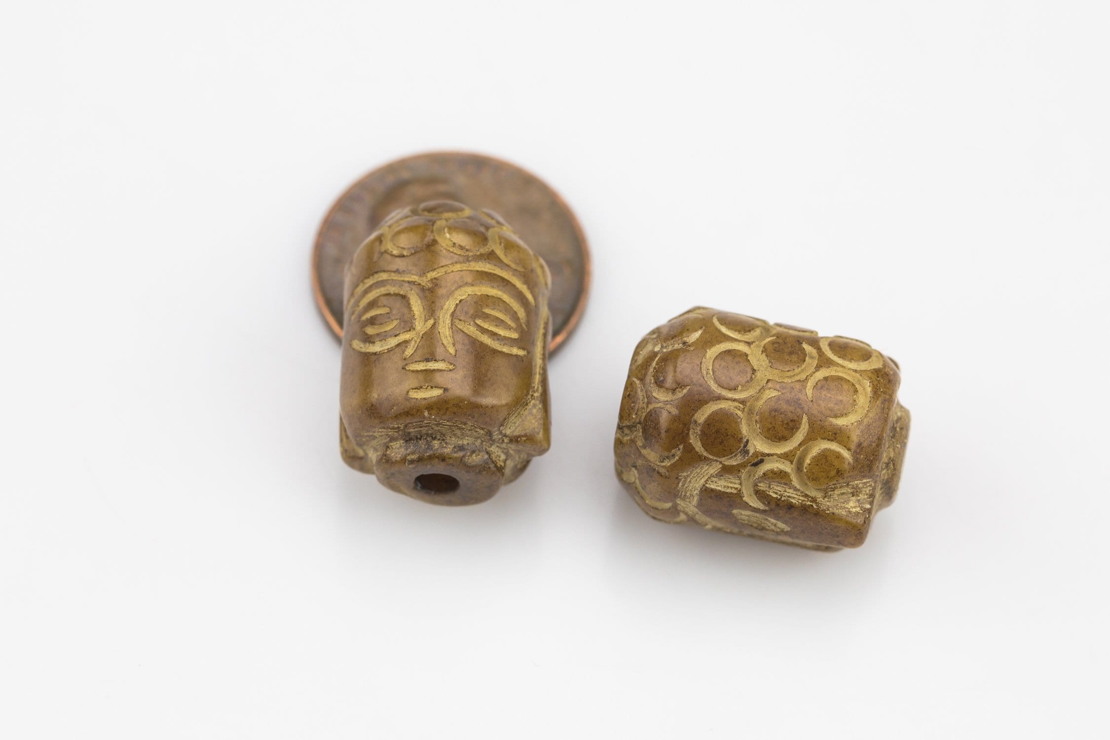 Carved Jade Buddha Head- 13x18mm- 2 Pcs Per Order