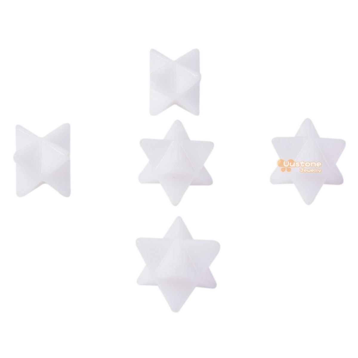 Carved White Jade Gemstone Crystal Merkaba Star Energy Healing Sacred Geometry Chakra Stone