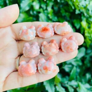 Coral Jade Crab Bead: Carved Polished Gemstone (18x17mm)