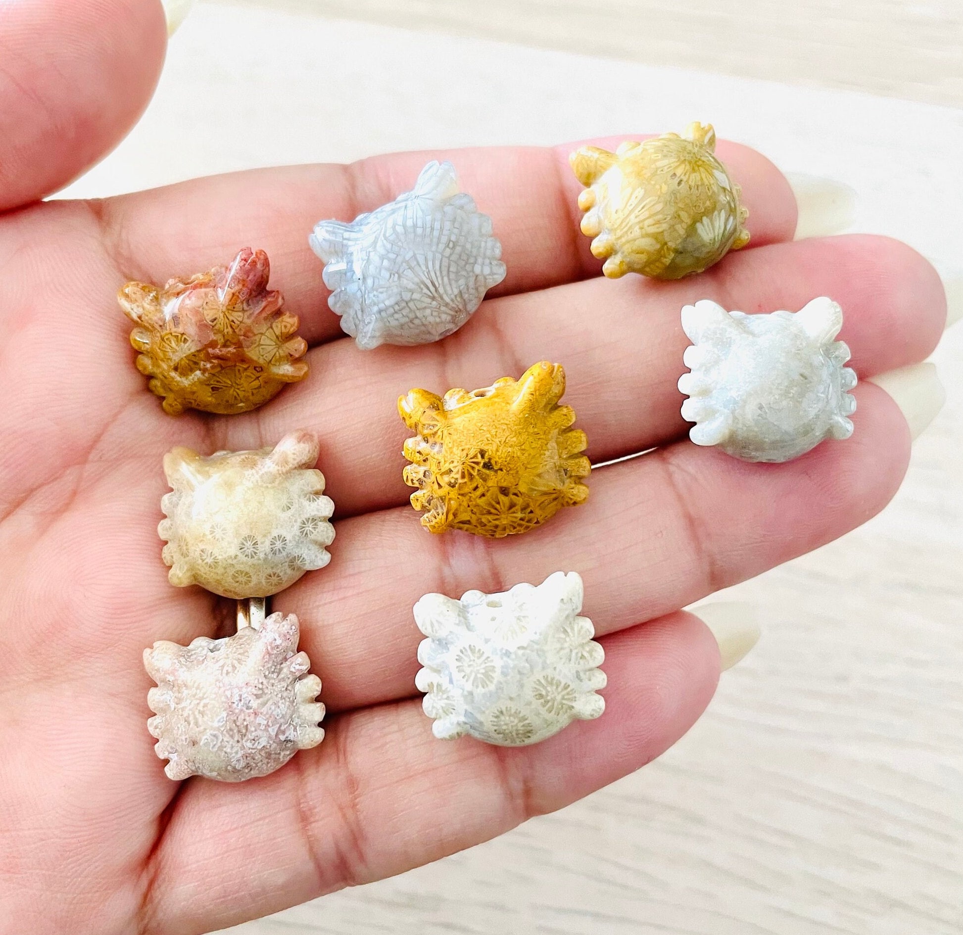 Coral Jade Crab: Carved Polished Gemstone Bead (18x17-mm)