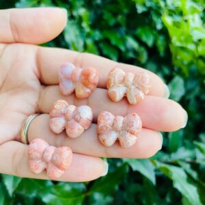 Coral Jade Crystal Bow: Carved Gemstone Bead (15-20mm)