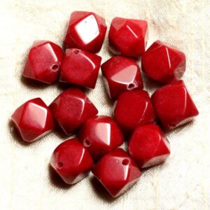 Fil 39cm 25pc Env - Perles De Pierre - Jade Cubes Facettés 14-15mm Rouge
