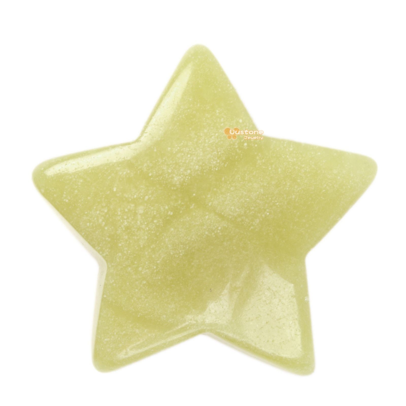 G6174.42 30mm Carved Olive Jade Gemstone Crystal Healing Star Stone